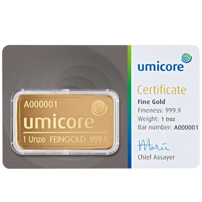 Umicore - 1 Oz - investeringsguldbarre