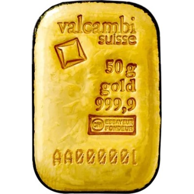 Valcambi 50 g - Investeringsguldbarre (støbt/trykt)