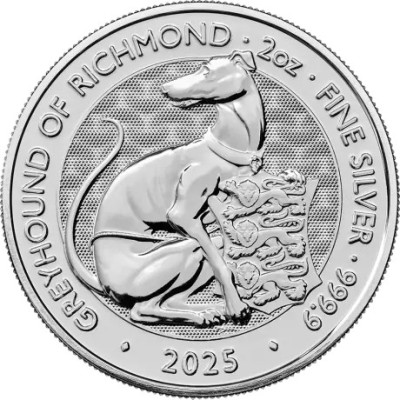 Tudor Beasts Greyhound of Richmond - 2 Oz - Sølv investeringsmønt