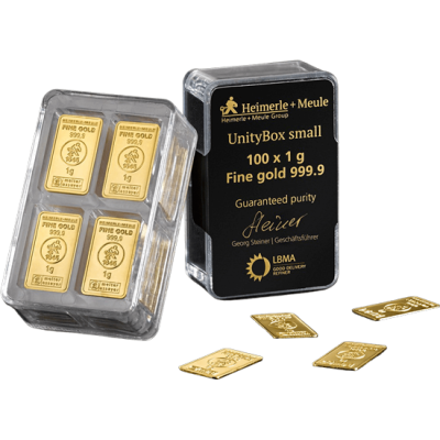 Heimerle + Meule Unity Bar 100 x 1 g - guldinvesteringsbarre