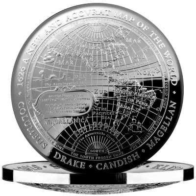 1626 Ny verdenskort – 1 Oz – sølv-proof-samlermønt