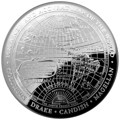 1626 Ny verdenskort – 1 Oz – sølv-proof-samlermønt